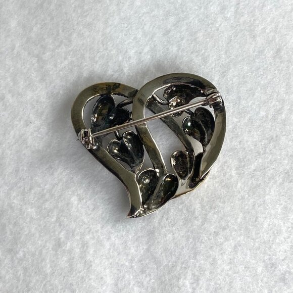 Sterling Silver 925 Mixed Metal Gold Vermeil Foliage Leaf Floral Heart Brooch - Picture 7 of 16